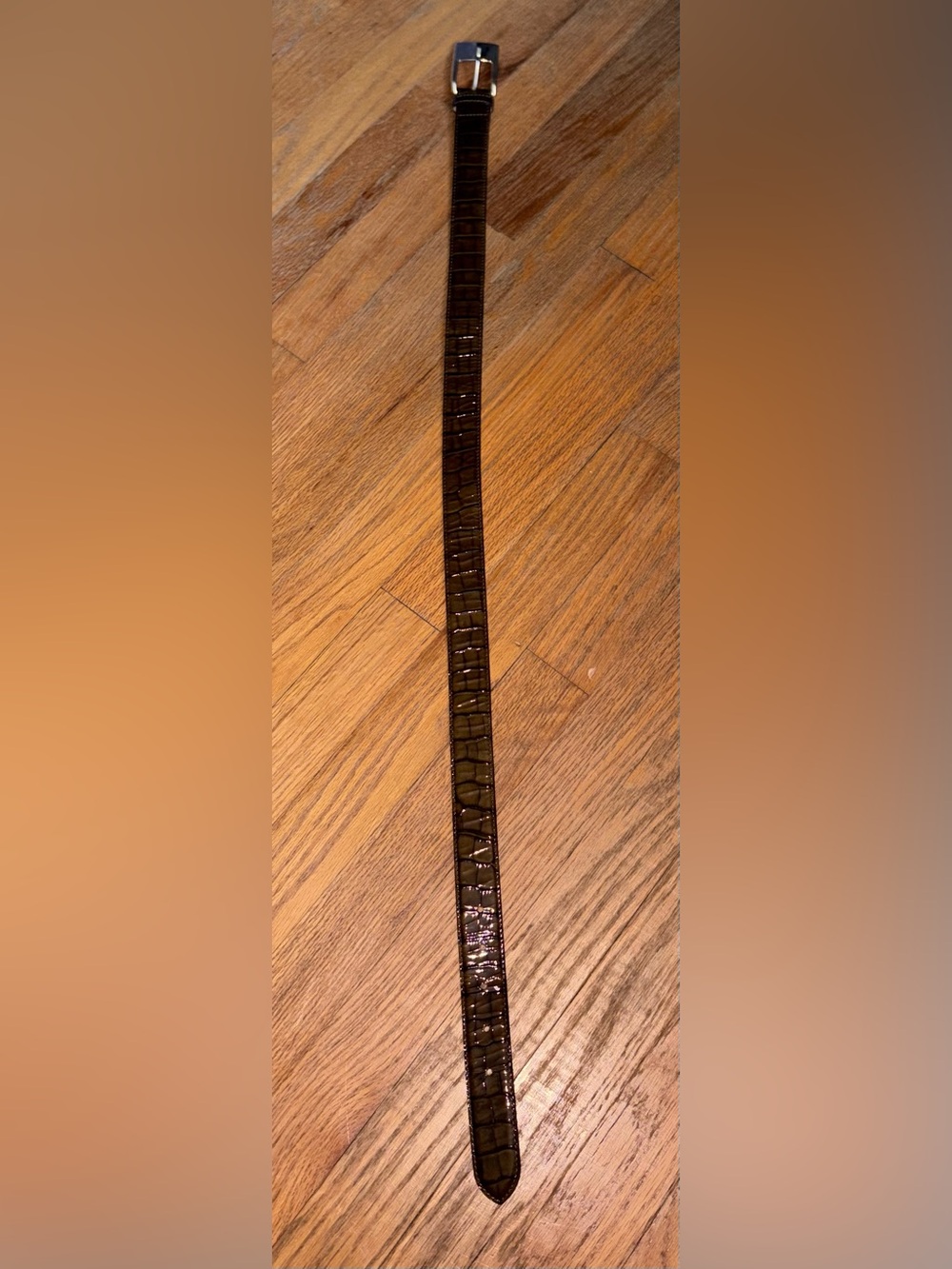 M Doncaster Italian Leather Belt Croc Embossed Ombre Brown Fibel Buckle S M